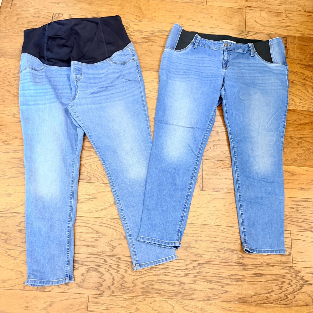 Lot of 2 Isabel Maternity Women 16/33R Jegging Blue Denim Over Belly Side Panel